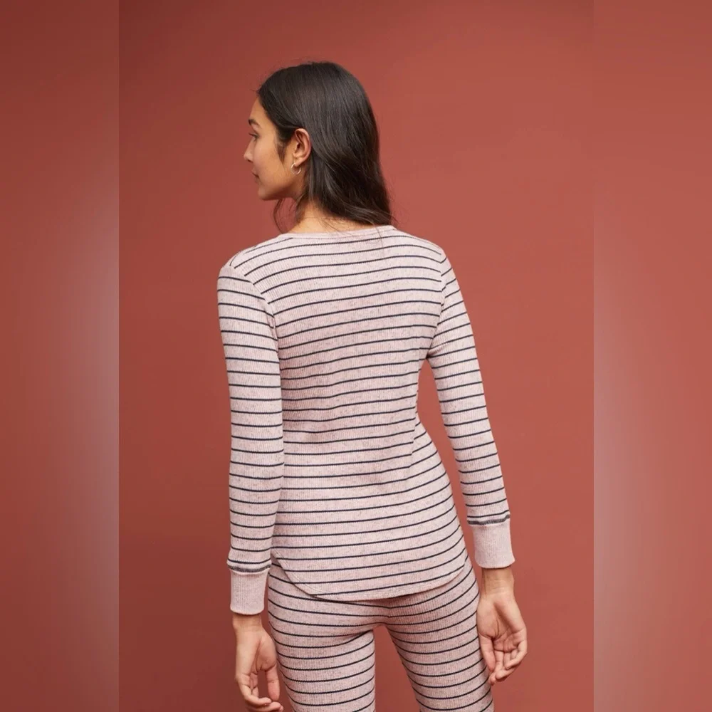 Sundry Striped Henley Sleep Top Long Sleeve Gray Black‎ 3 - Picture 2 of 6